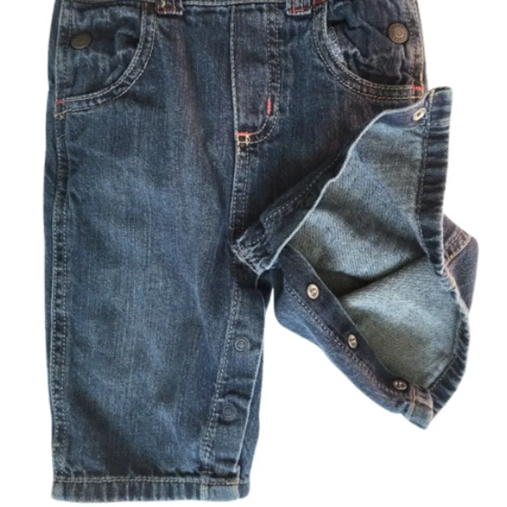 OLD NAVY Denim Blue Jean 100% Cotton Bib Overalls - Infant Boy's 6-12 Months